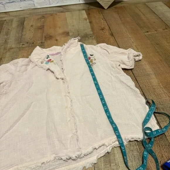Anthropologie New Romilly Top Button-up Collared Women Size M Pink Embroidery - Picture 13 of 14